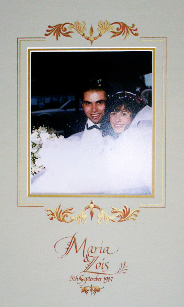 Marriage names on wedding photo mount