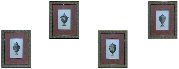 Set of 4 Timber-Framed Pale Pink Vase Etchings