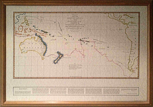 Gold Timber Framed Limited Edition of Replica of Map used by Captain James Cook.<br>