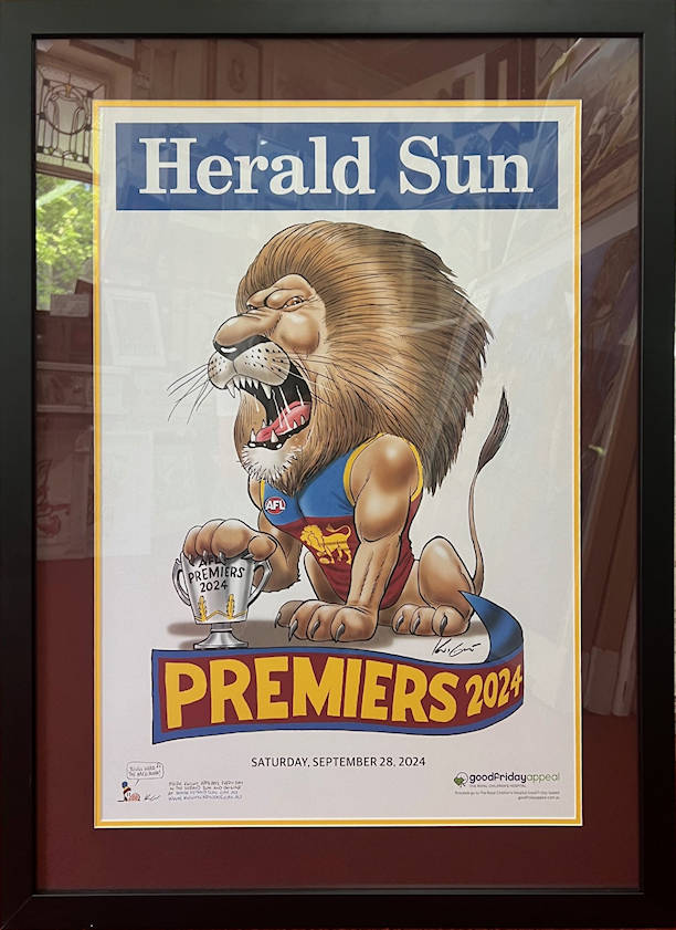 Brisbane Lions 2024 Premiership H-SUN Poster with Mat